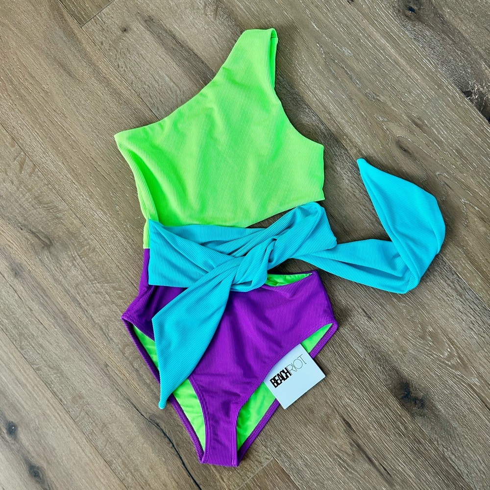 Beach Riot Carlie Neon One Piece NWT